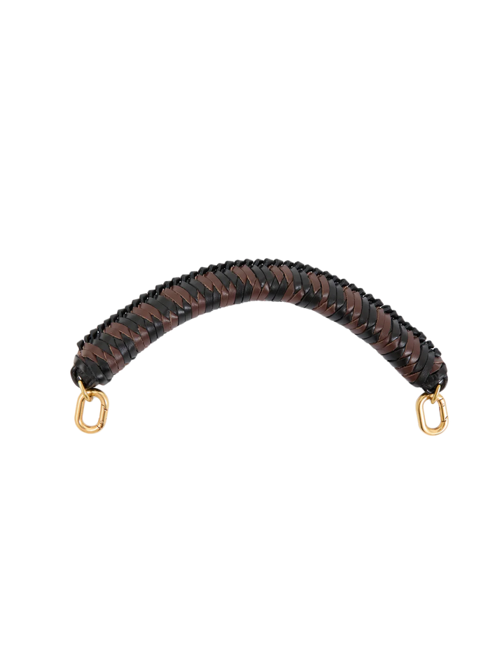 braided leather top handle in black and chocolate