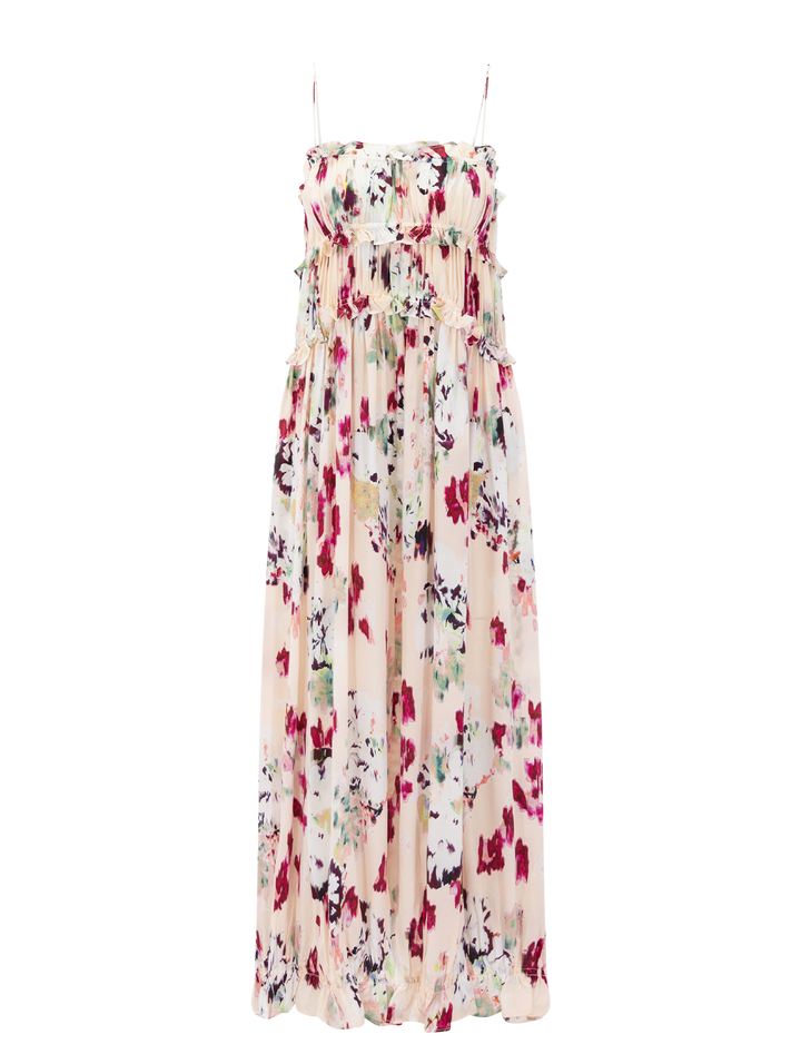 clove cami silk dress in summer garden