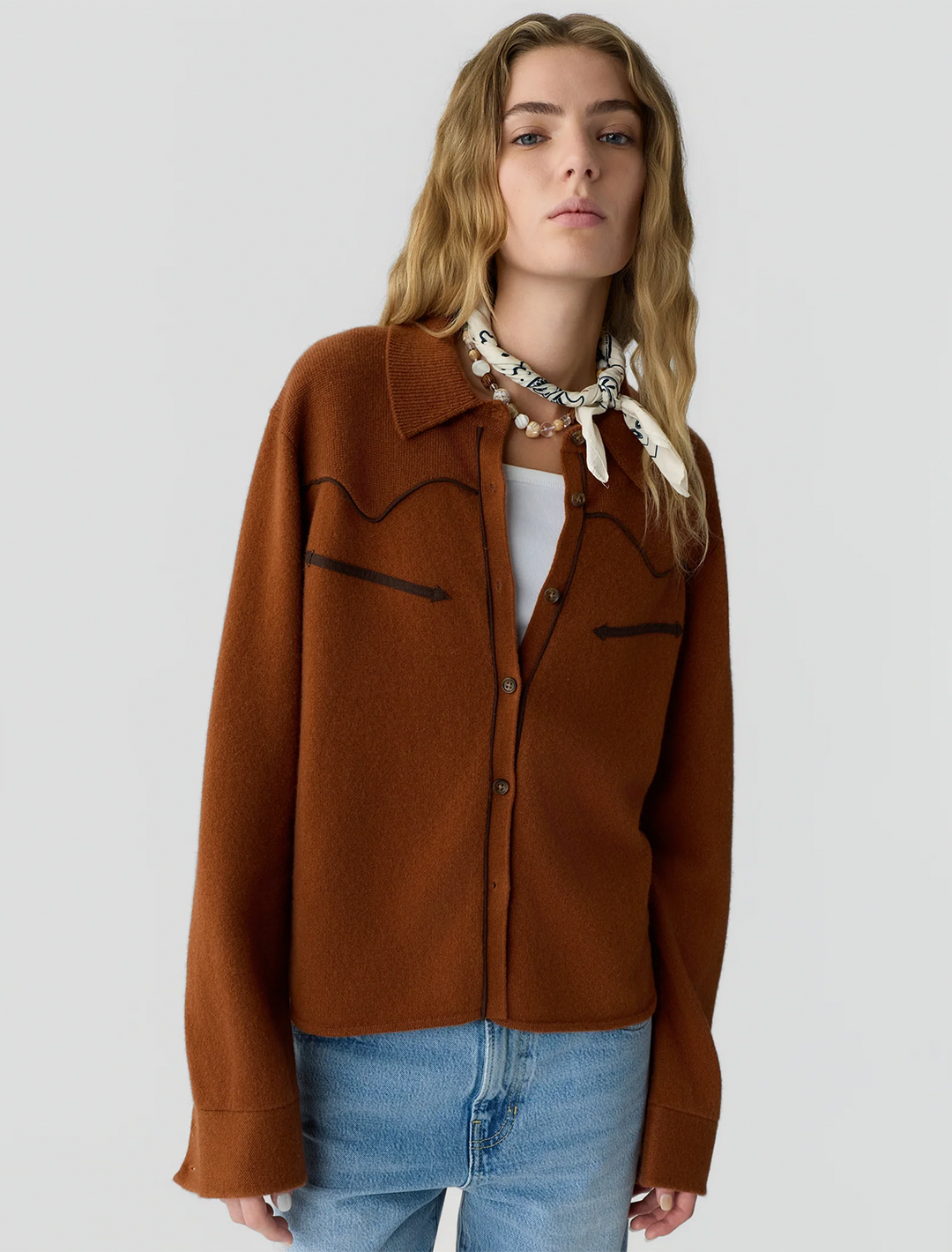 cropped western shirt in burnt sienna