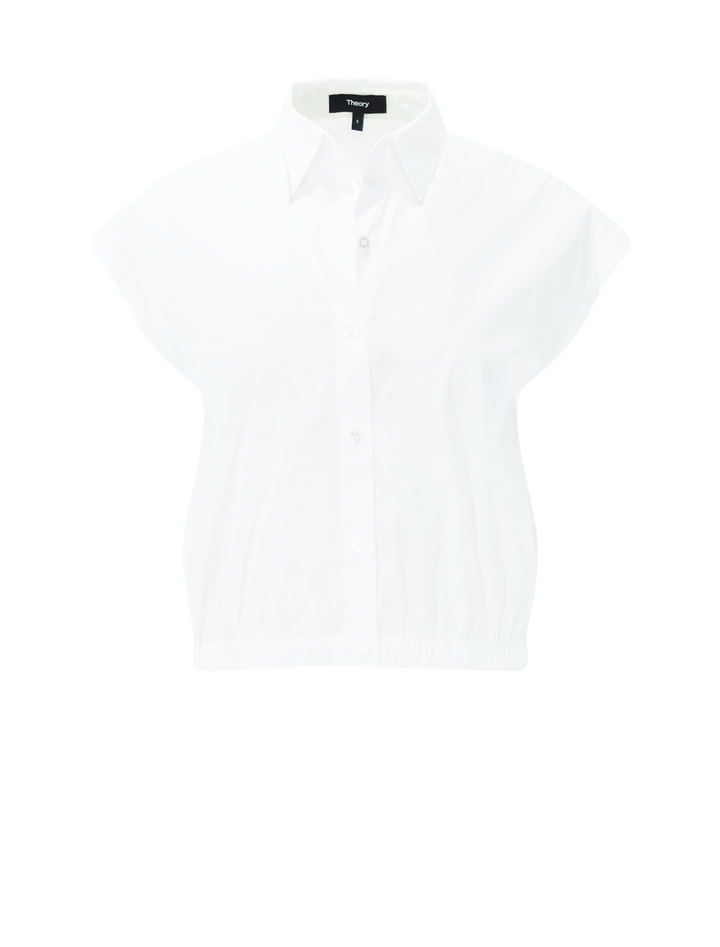 cap sleeve elastic hem shirt in white