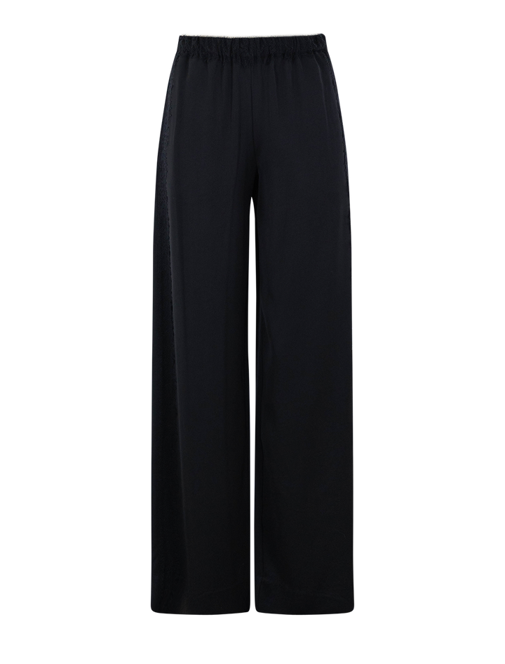 lace trim pants in black