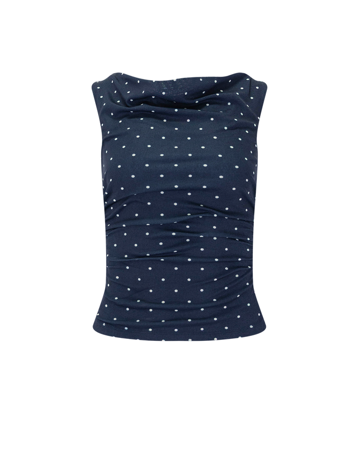 fete top in navy polka dots
