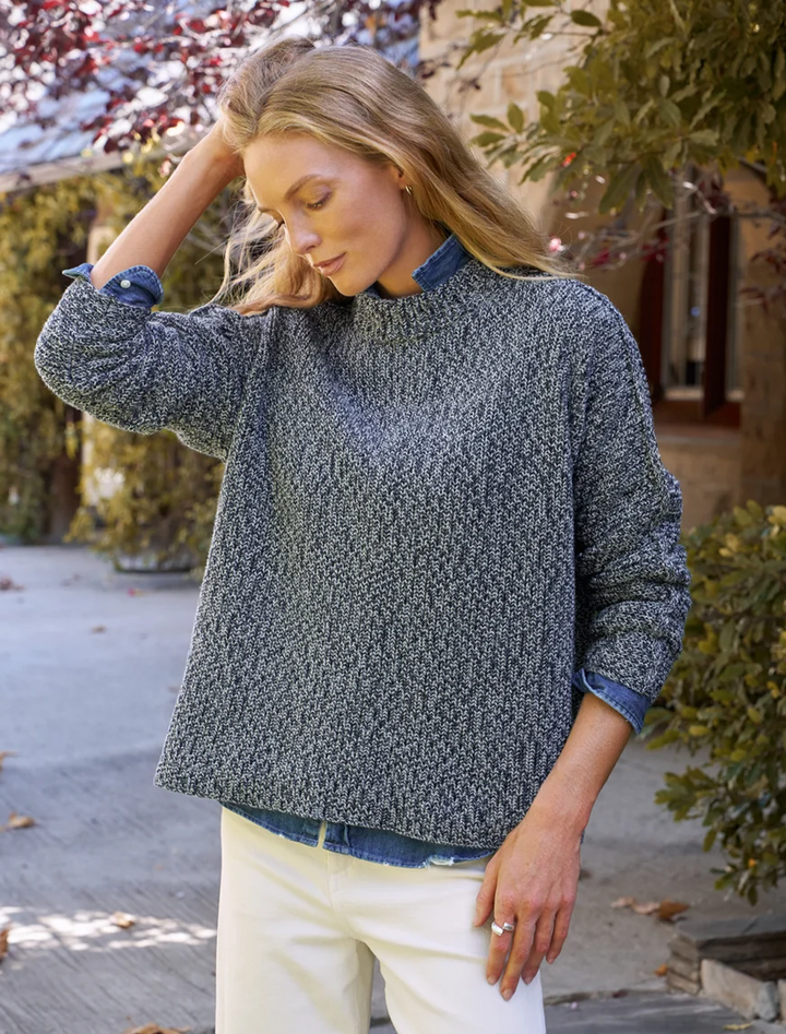 montecito sweater in gray and navy marl