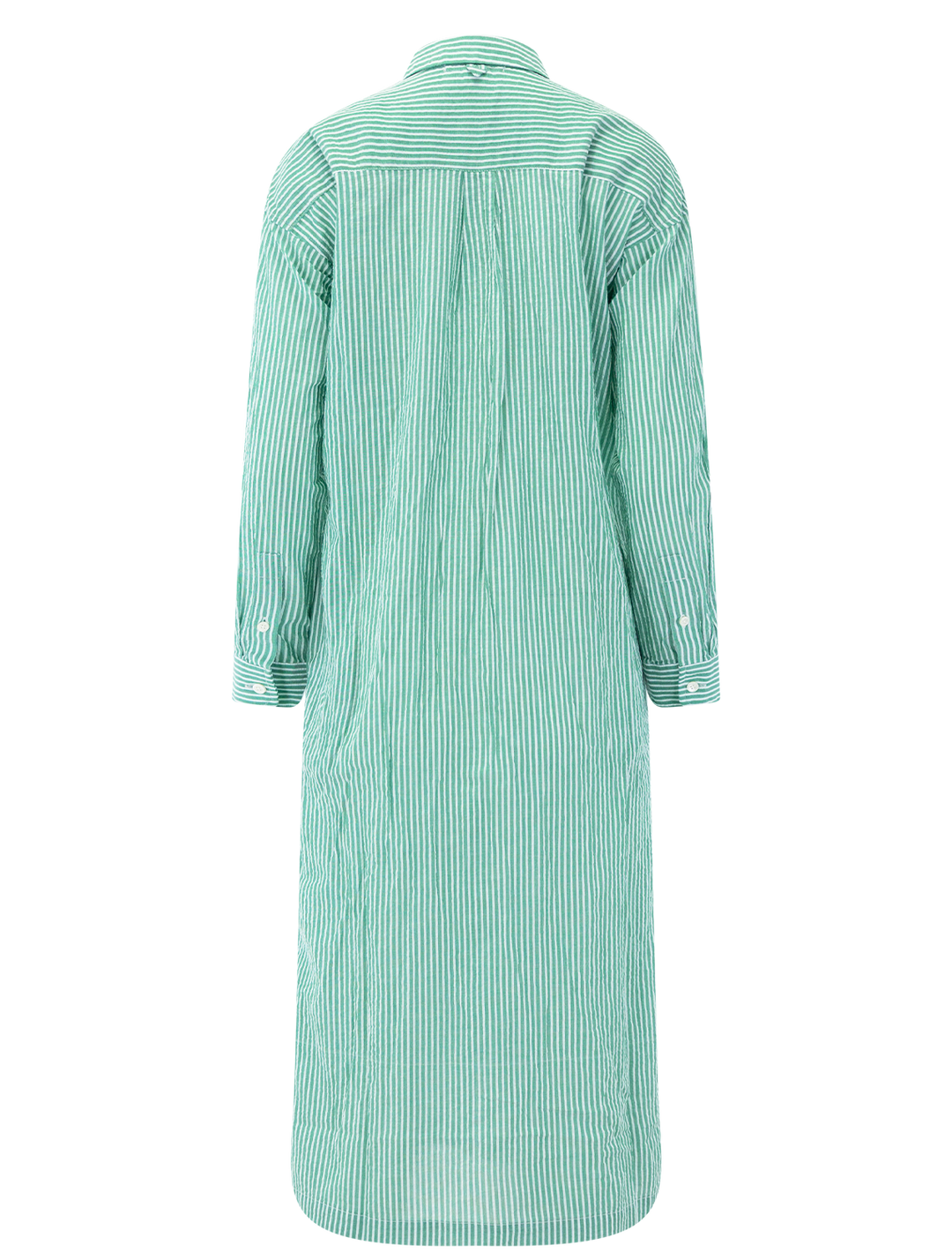 kerry seersucker shirtdress in green and white stripe