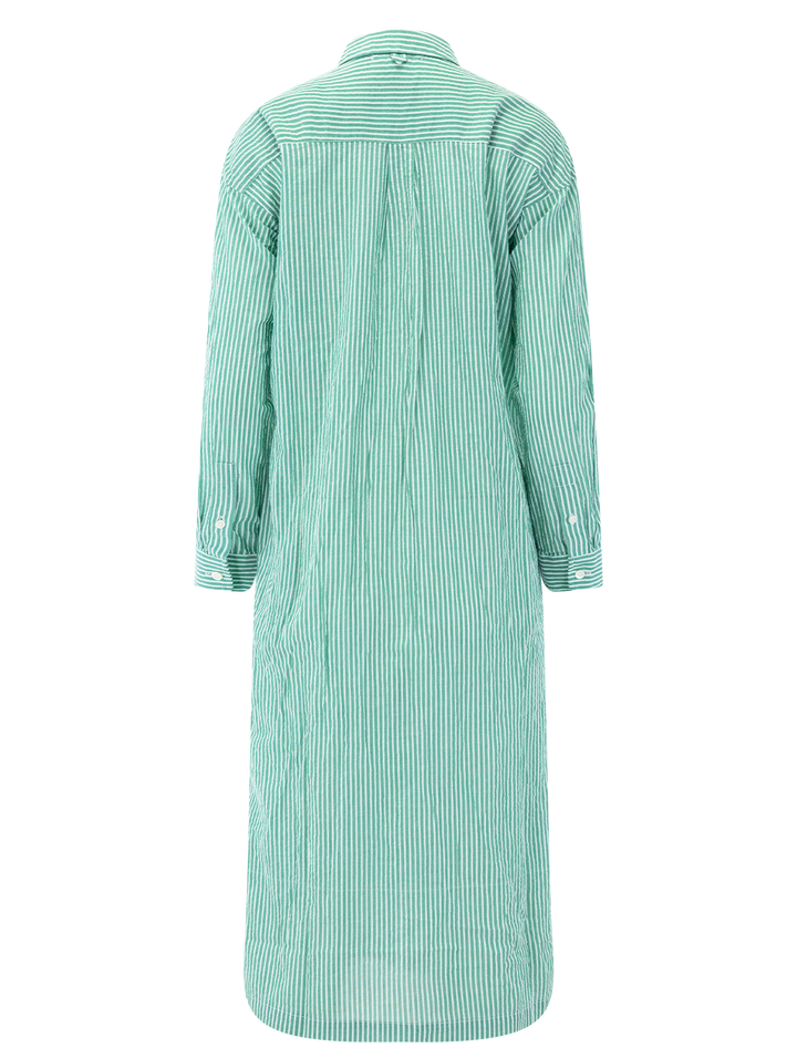kerry seersucker shirtdress in green and white stripe