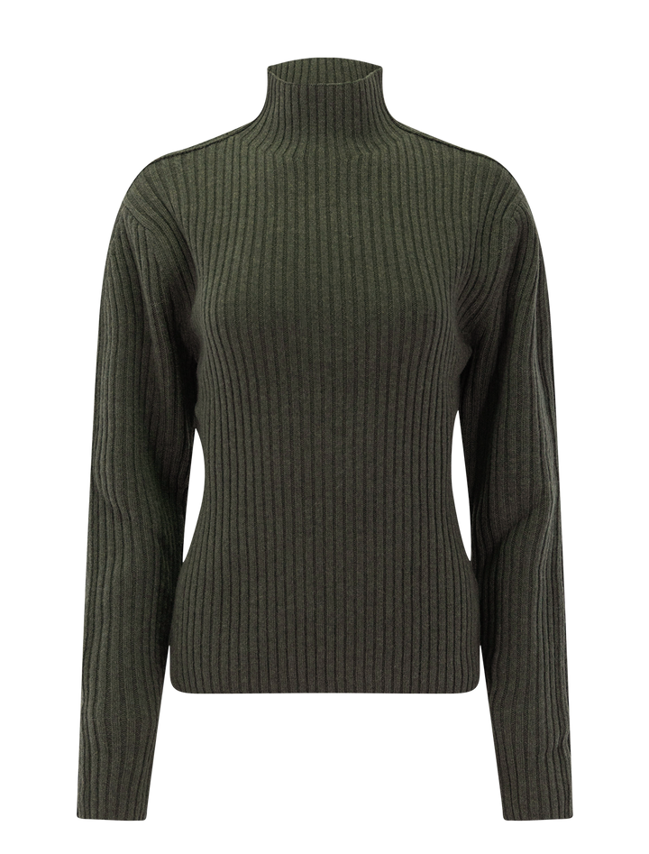rib mock neck in thyme