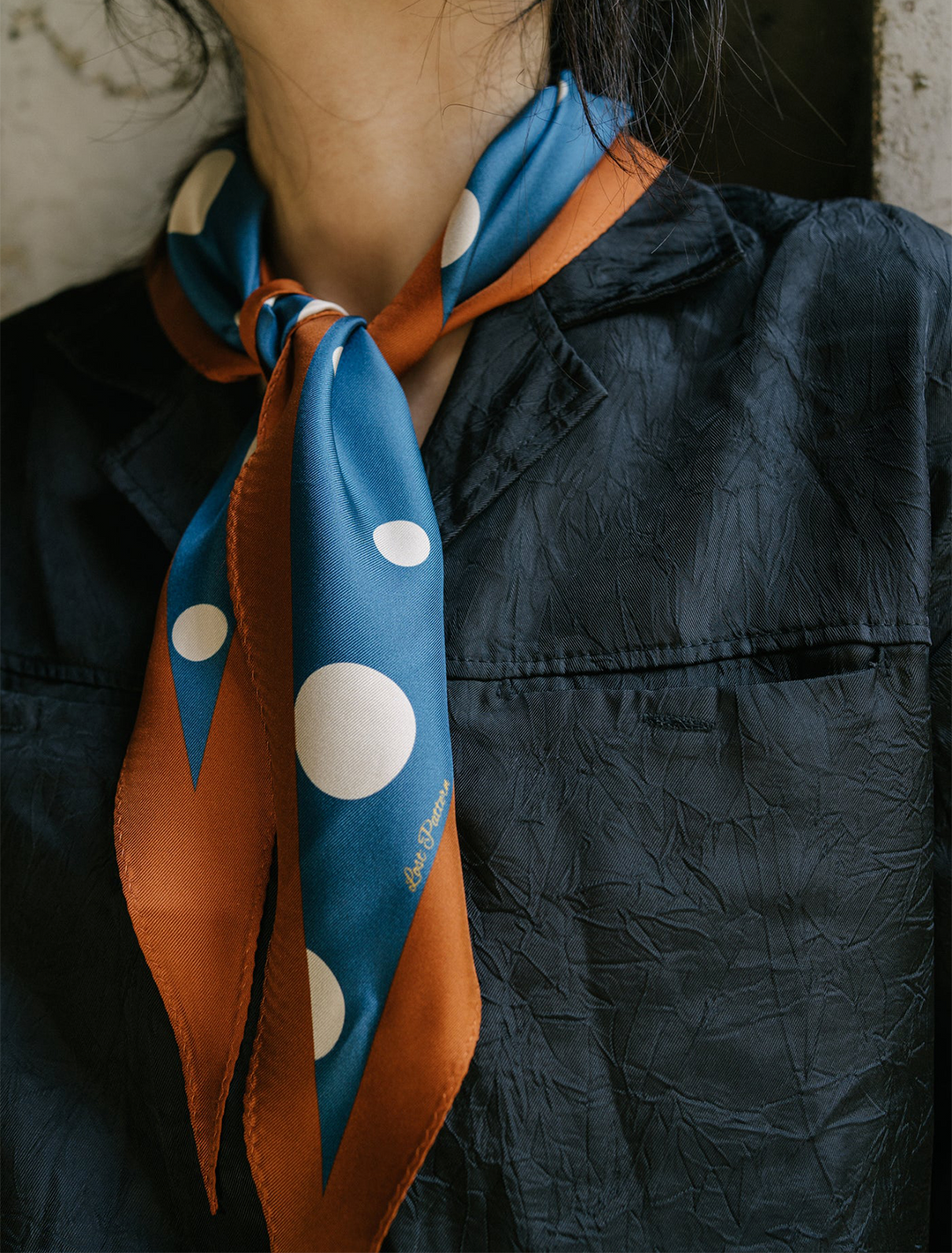 retro polka dot diamond neckerchief in salted caramel