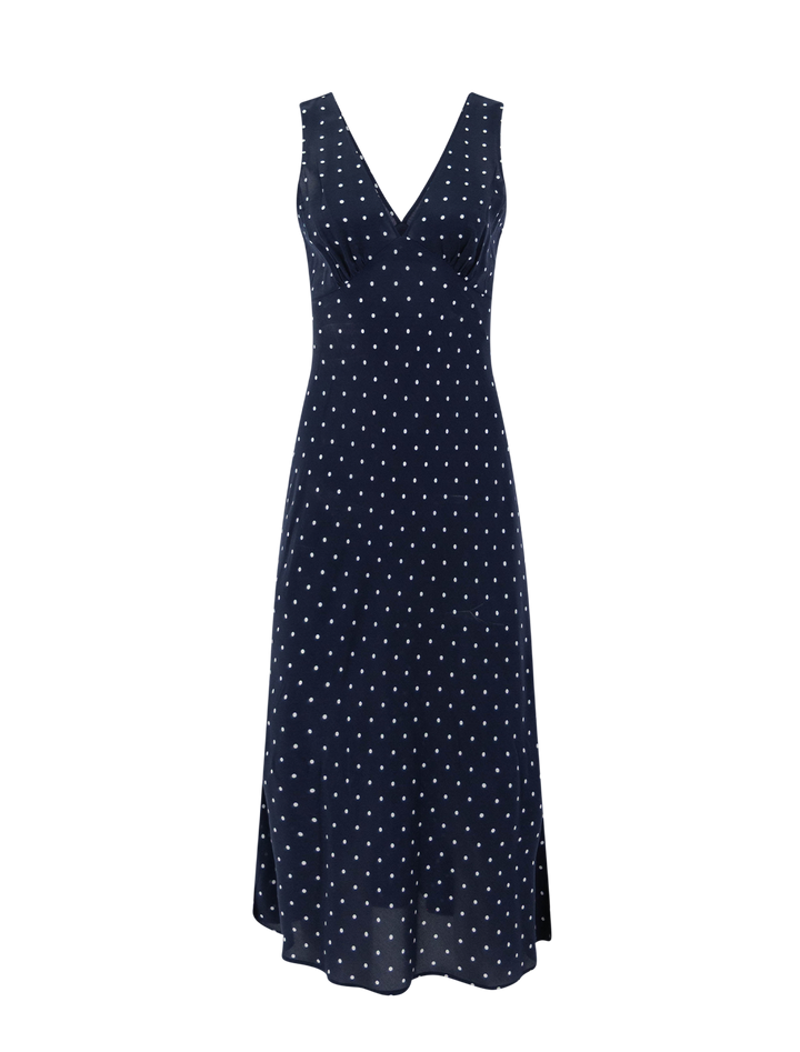 audrina dress in navy polka dots