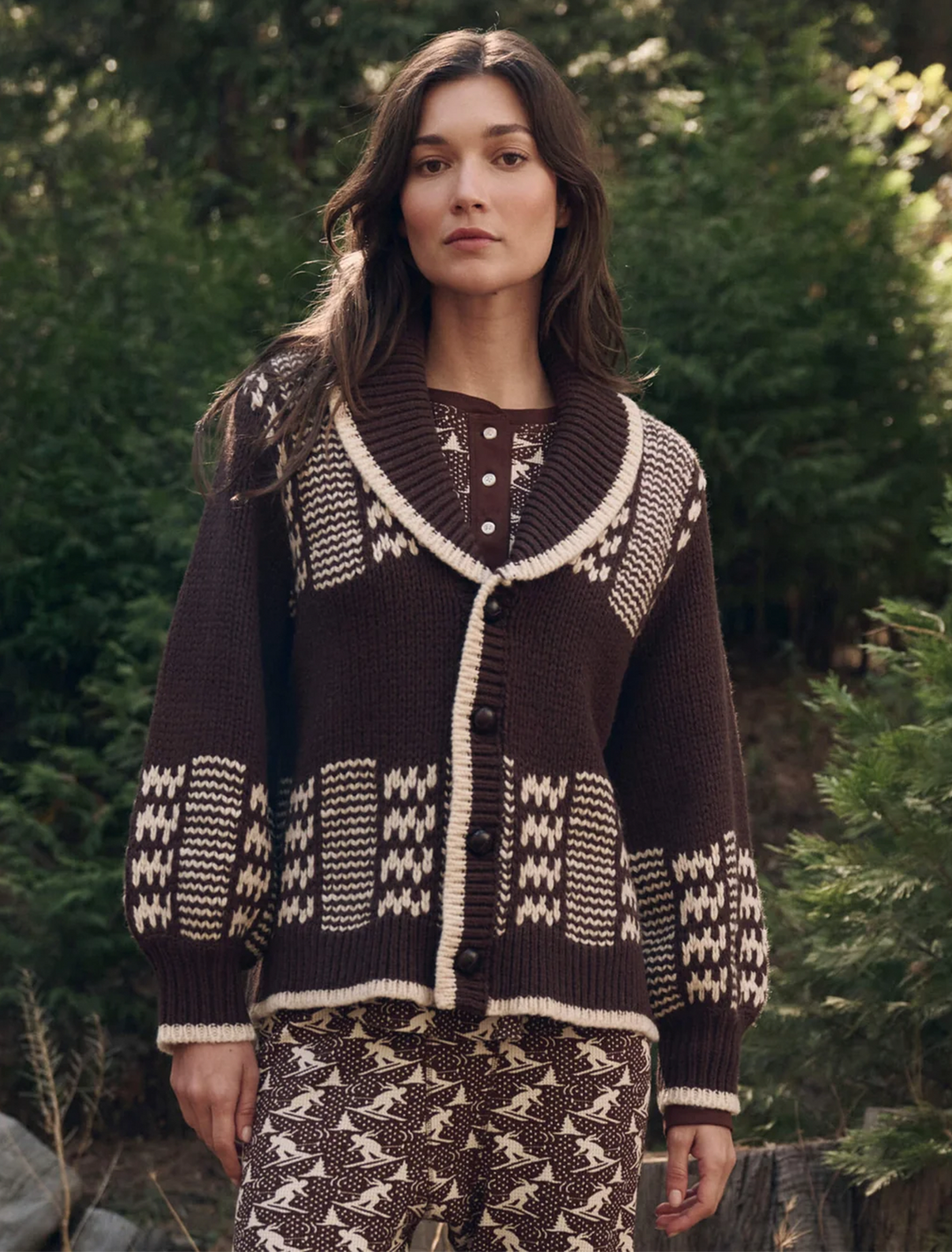 the chalet cardigan in walnut and cream