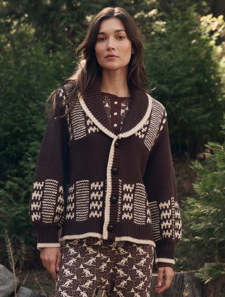 the chalet cardigan in walnut and cream