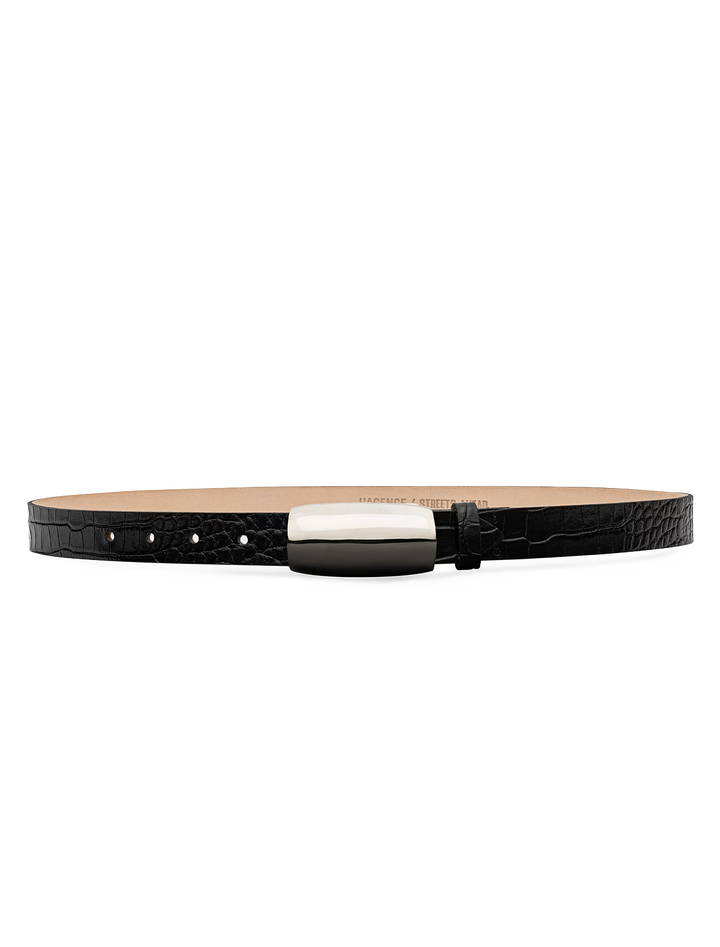 marlowe leather belt in black croco