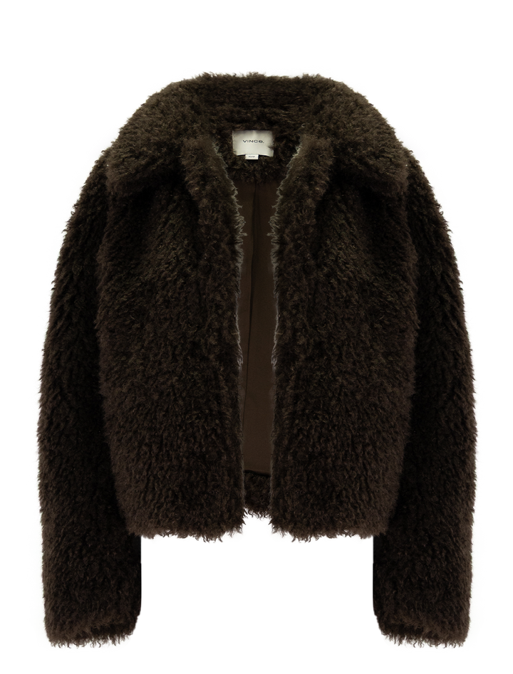 faux fur cropped jacket in pinewood
