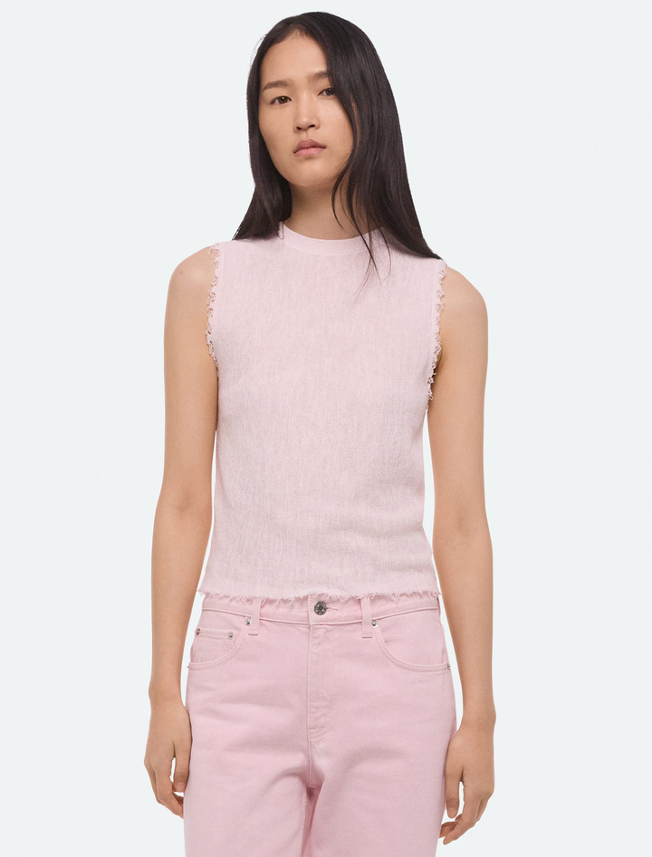 linen crew neck tank in pink