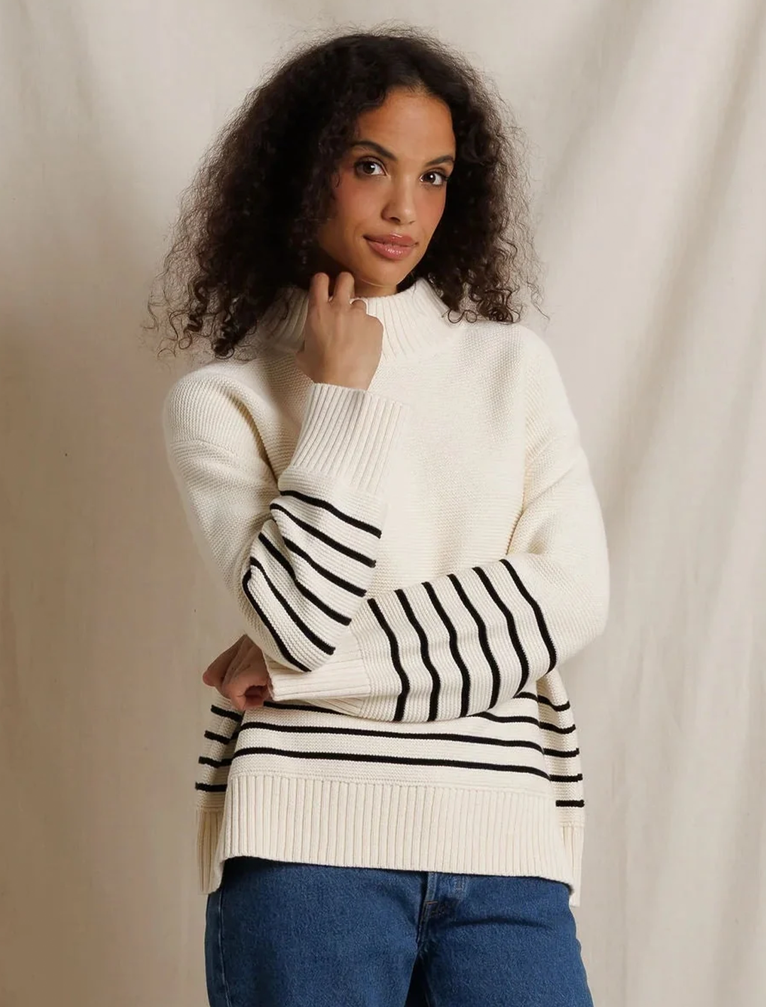 elsie sweater in sugar and black stripe