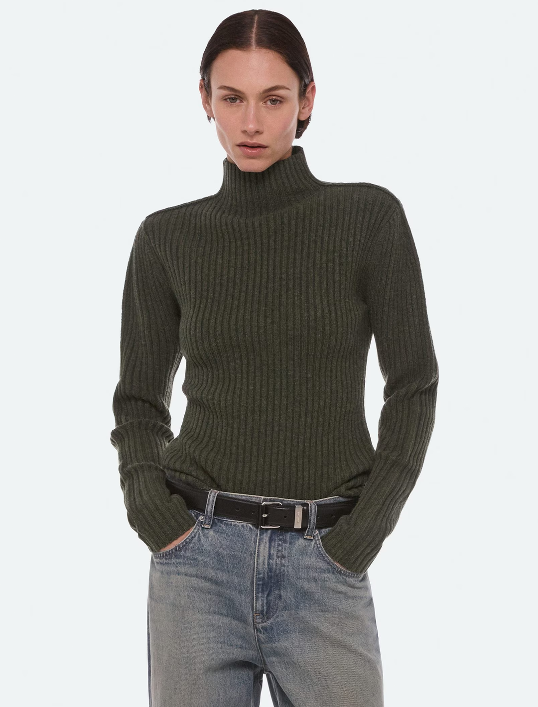 rib mock neck in thyme