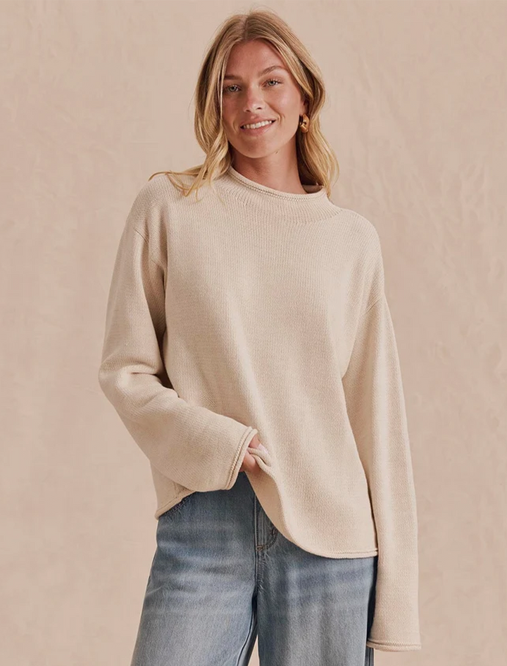 elsie roll neck sweater in wheat heather
