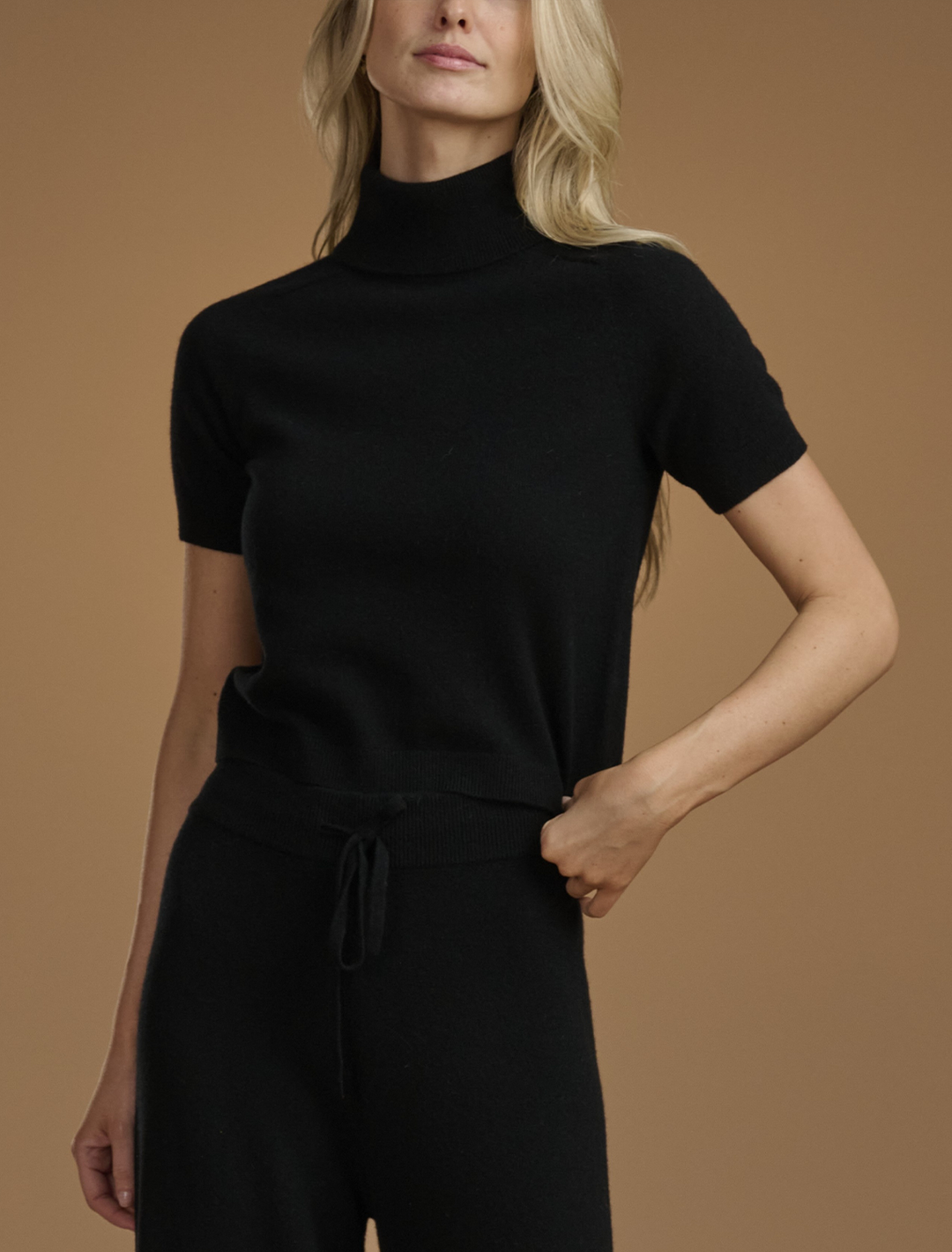 tori cashmere short sleeve turtleneck in black