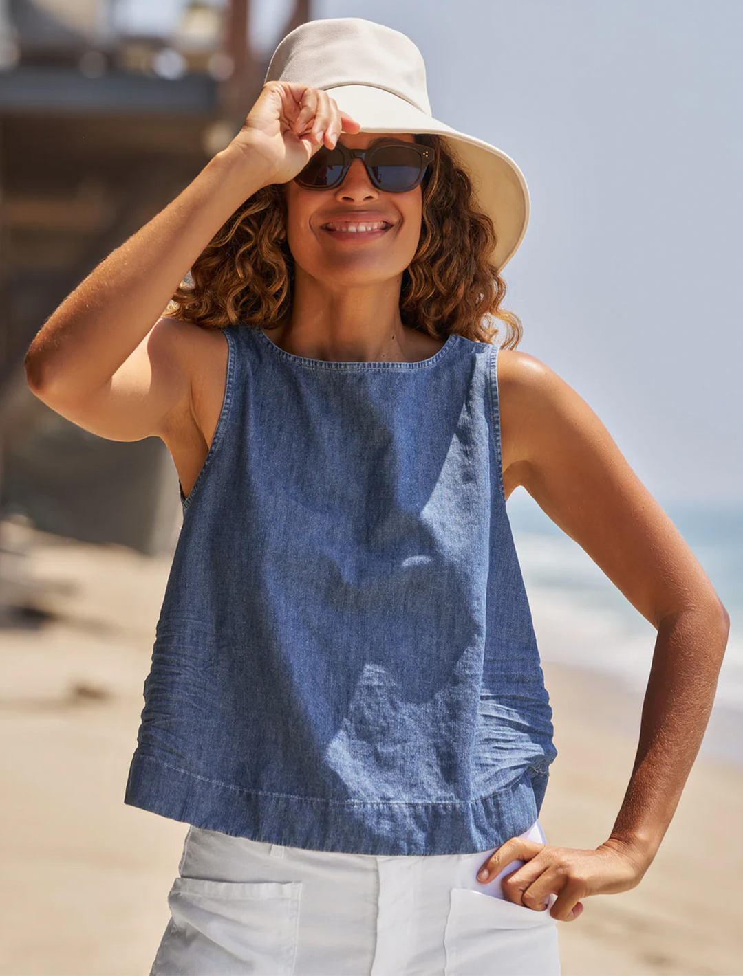 shell tank in indigo denim