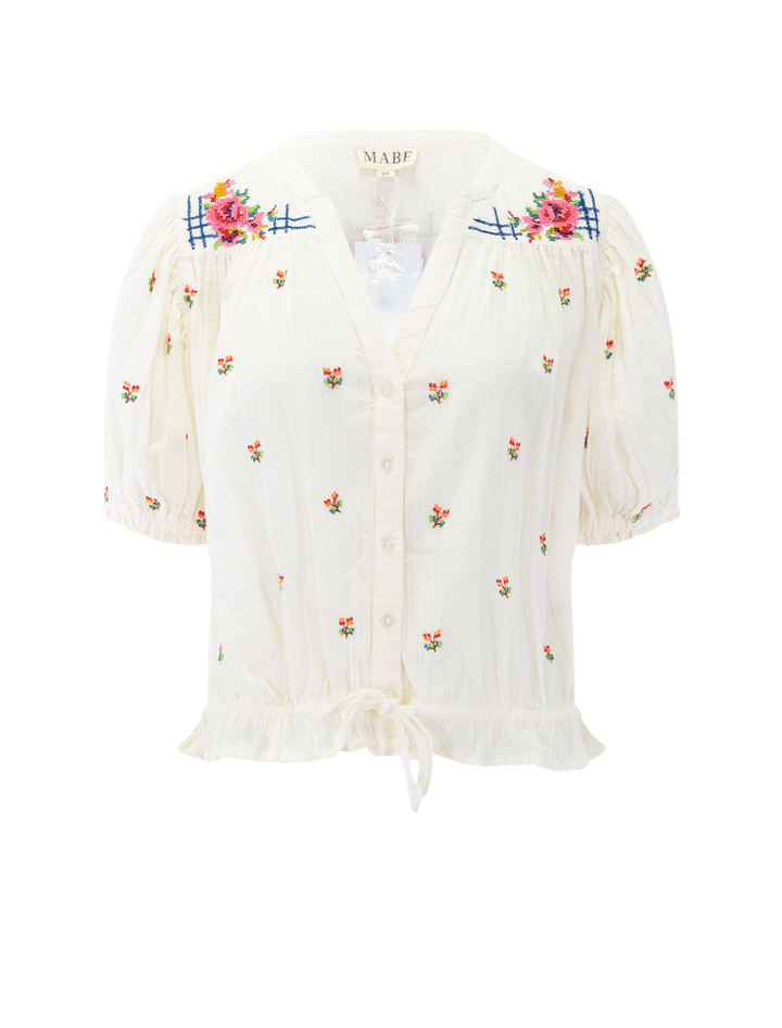 harlie embroidered top in ecru
