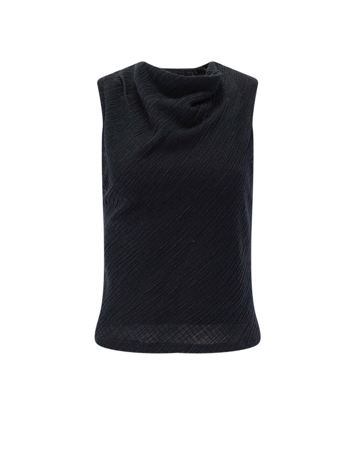 shadow grid cowl neck top in black