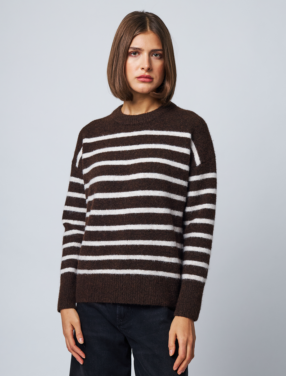 celeste pullover in chocolate almond stripe
