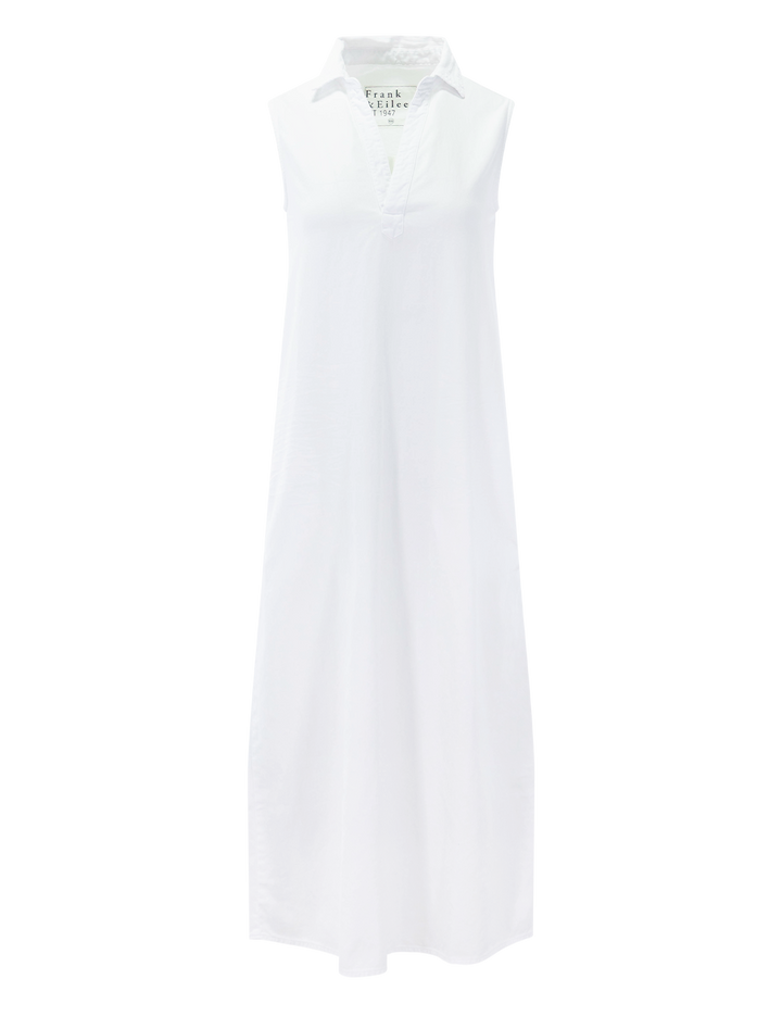 lily dress in white tattered denim