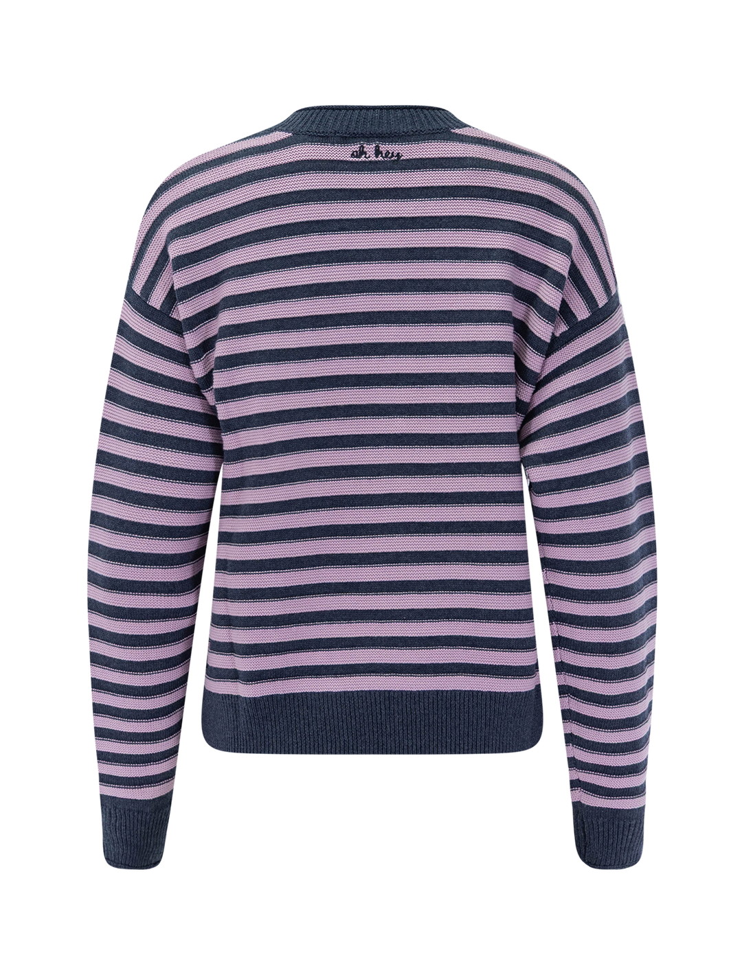suki crewneck sweater in navy and lilac stripe