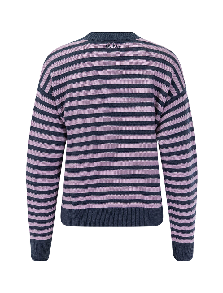 suki crewneck sweater in navy and lilac stripe