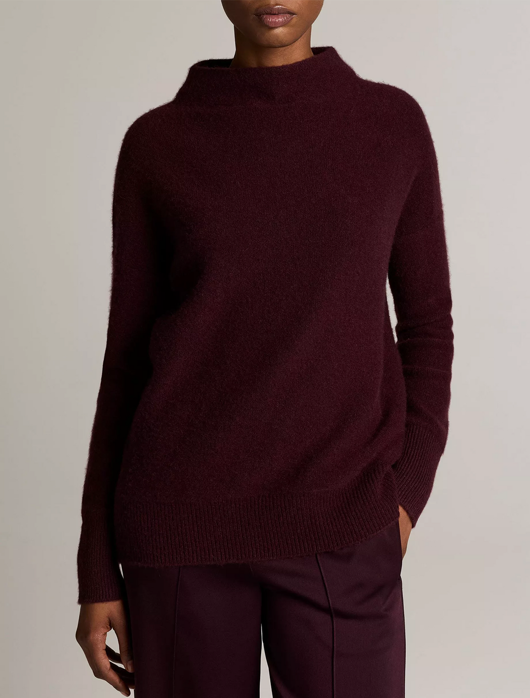 funnel neck pullover in blackberry