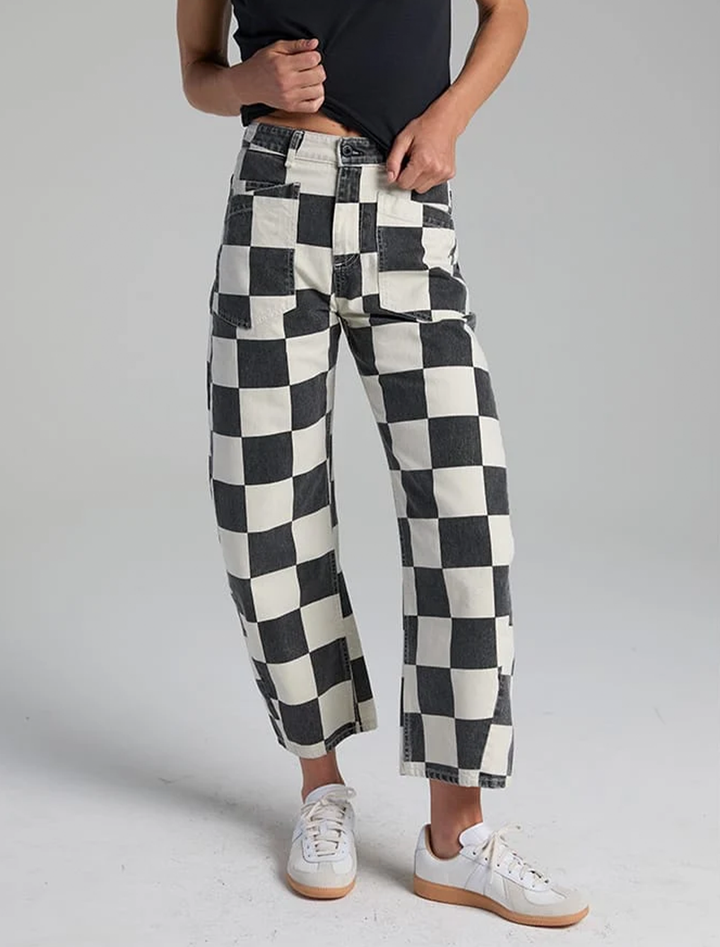 twisted barrel jean in checkerboard