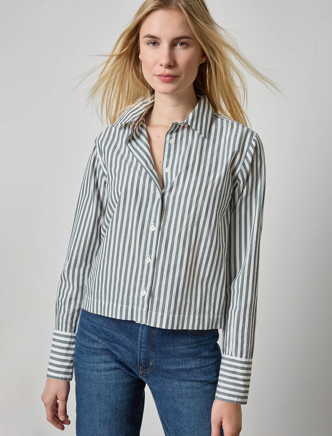 straight fit short button down in mineral stripe