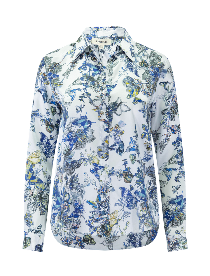 tyler silk blouse in watercolor butterfly