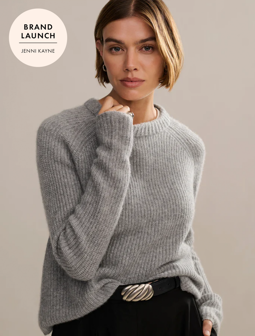 cashmere fishermans sweater in heather grey