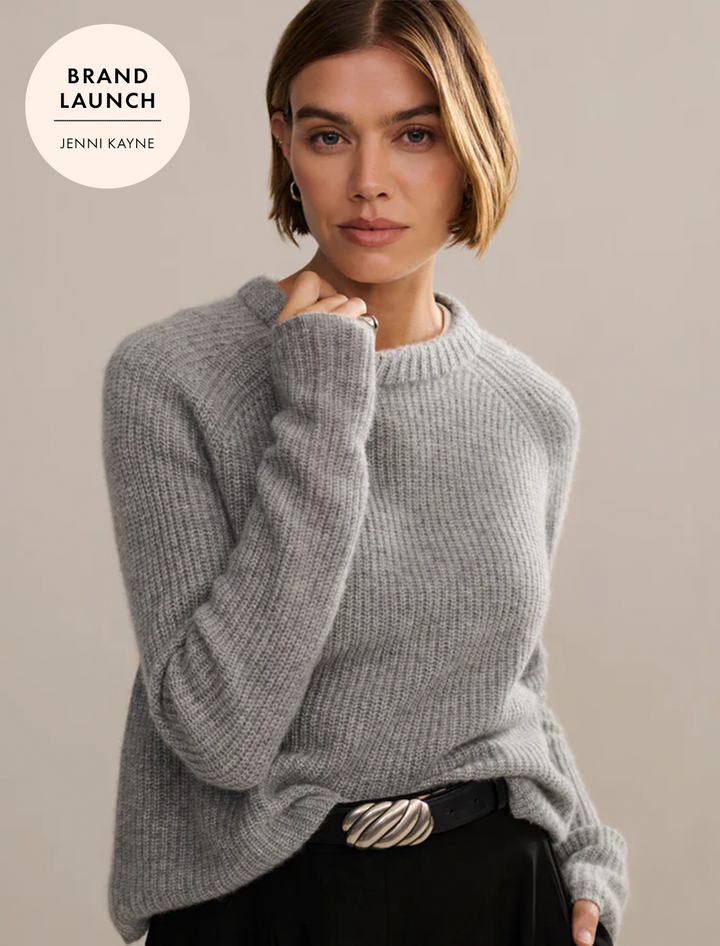 cashmere fishermans sweater in heather grey