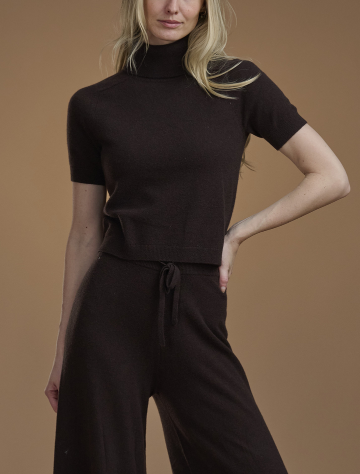 tori cashmere short sleeve turtleneck in java