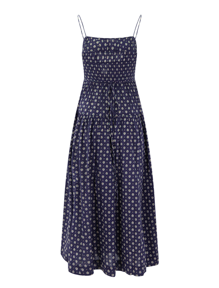 safia dress in navy cadiz foulard