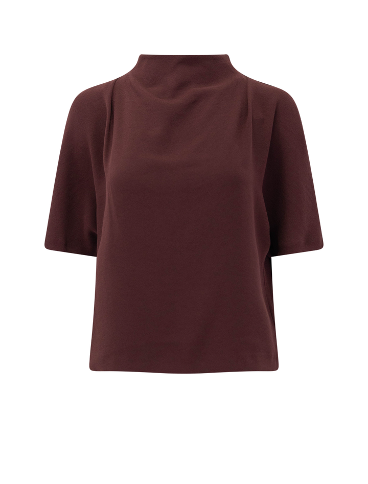 draped funnel neck top in black rose