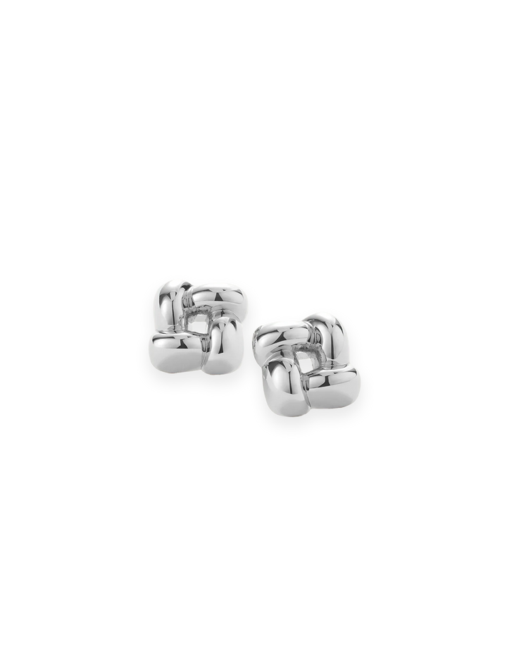 small woven square earrings in high polish silver