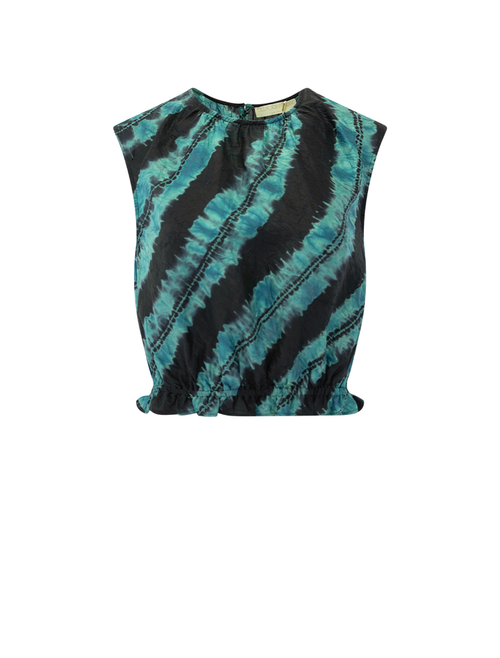 kaia shibori dyed top on habotai silk in malachite