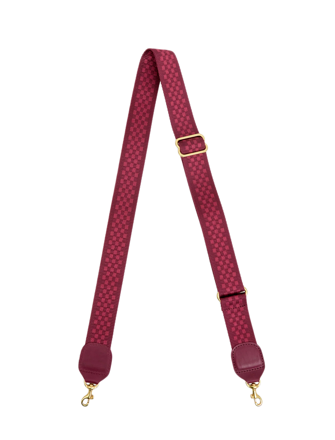 adjustable crossbody strap in plummy checkered