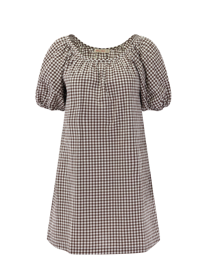 aleca poplin gingham dress in chocolate