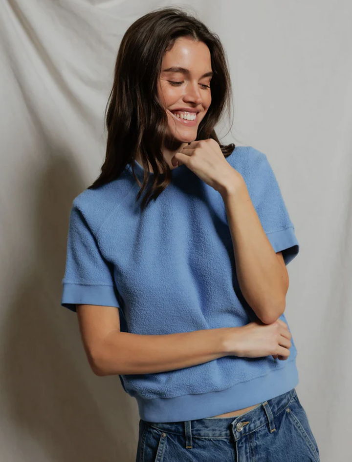 kennedy fleece short sleeve sweatshirt in pacific blue
