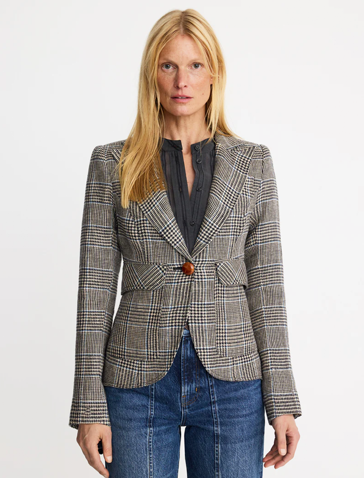 patch pocket one button blazer in classic glen check