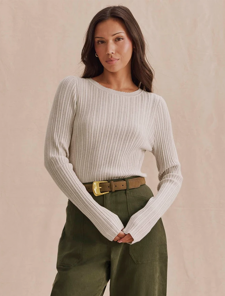 georgie pointelle sweater in pale oak heather