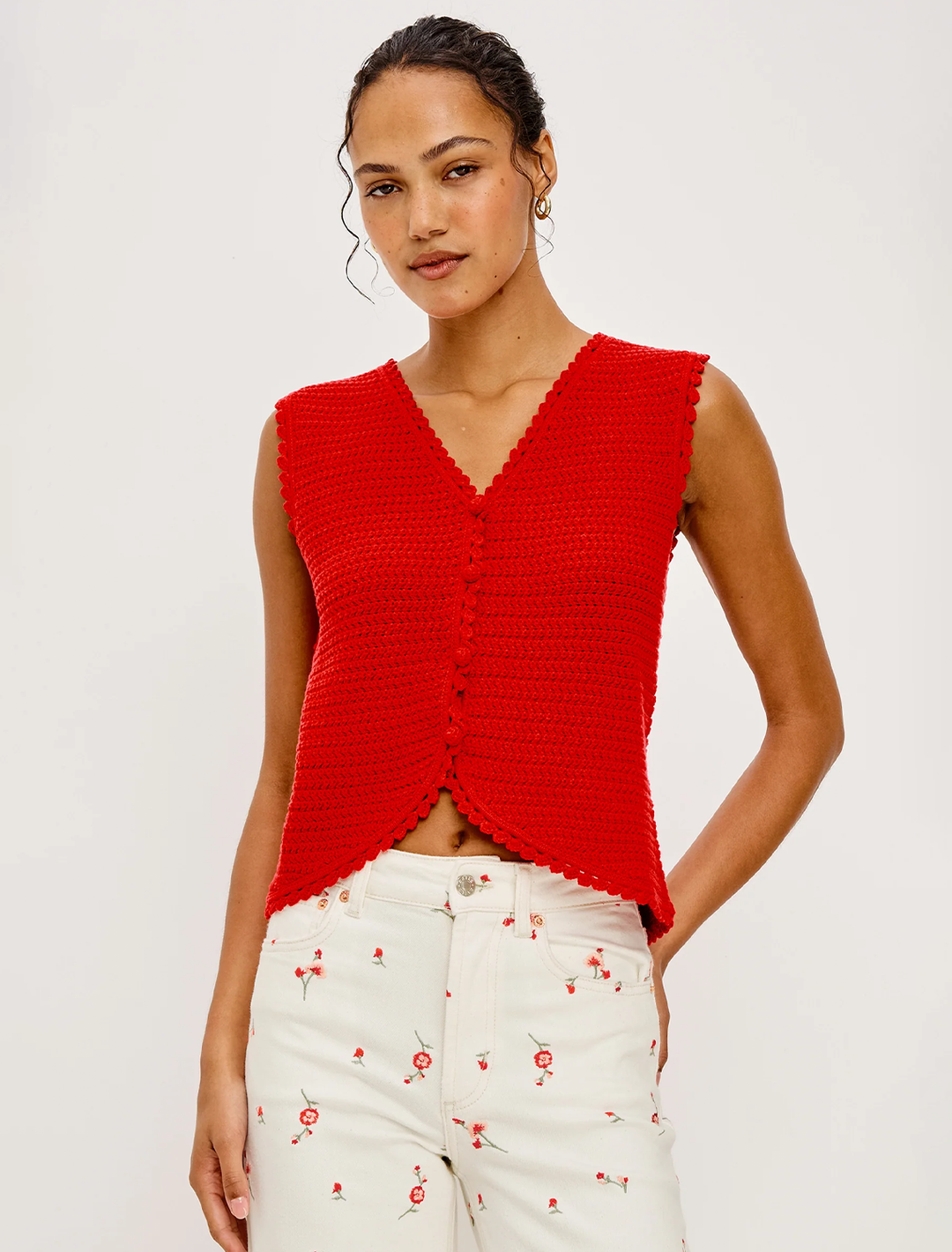 calypso knit vest top in scarlet