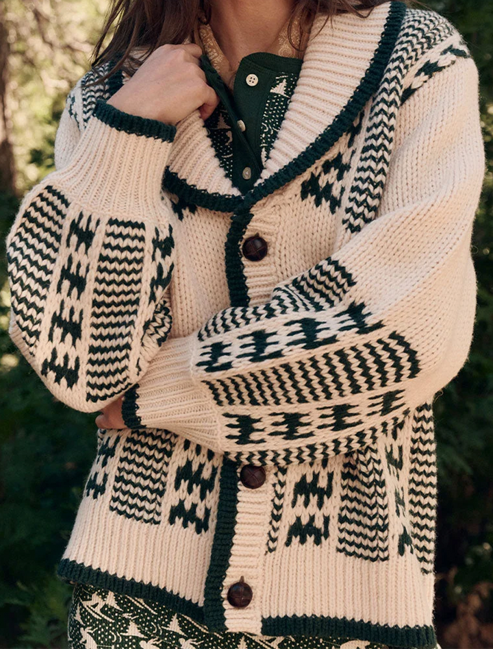 the chalet cardigan in cream and forest