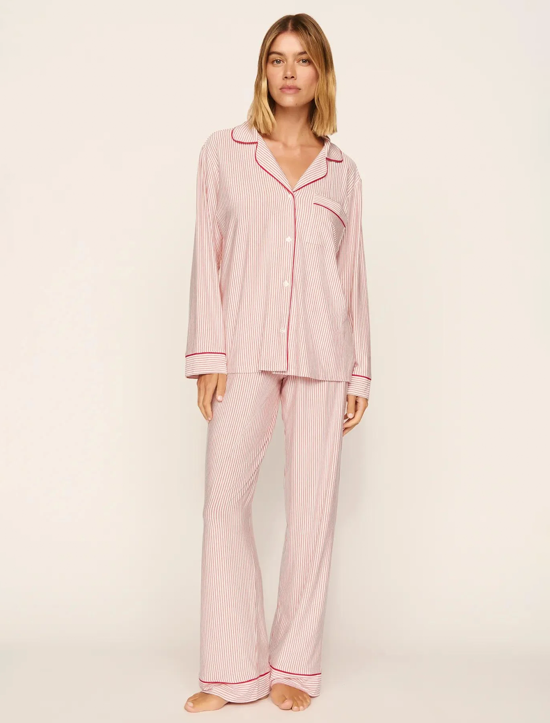 gisele pajama set in holly red stripe print