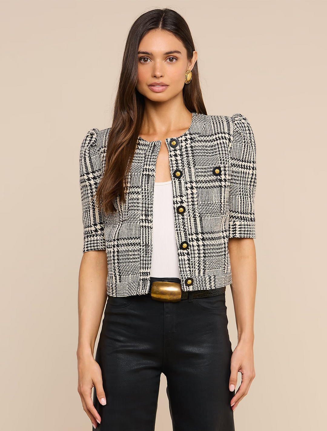 allegra jacket in black and white glen plaid