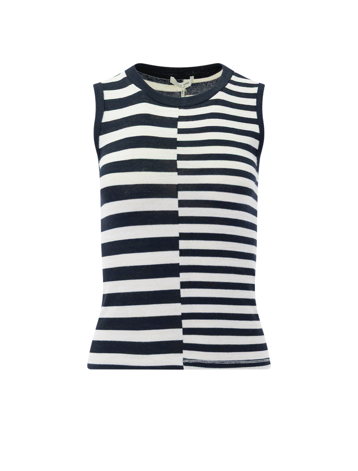the knit mixed stripe tank in salut navy and white