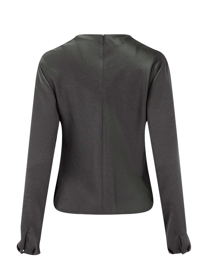 draped cowl neck top in dusty olive
